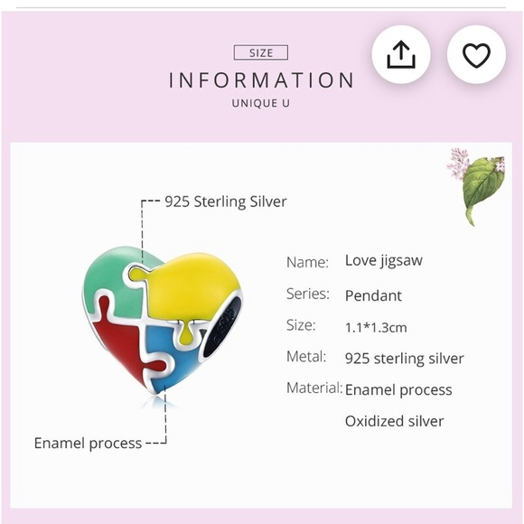 ❤️💙💜💛💚🧡SILVER HEART JIGSAW PUZZLE CHARM FOR AUTISM AWARENESS🧡💚💛💜💙❤️ - Picture 4 of 9